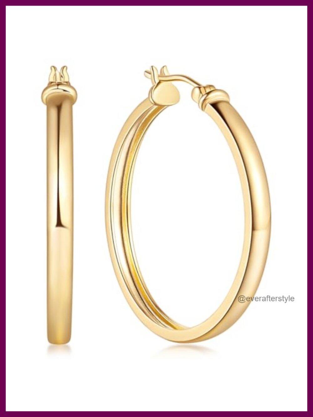 14K Gold Plated Hoop Earrings for Women with Anti-Tarnish Hinged Clasp
